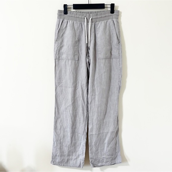 Athleta Pants - Athleta 100% Linen Grey Pinstrip High Rise Straight Leg Pants Size 4
